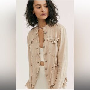 Free People Emilia Lace-Trim Button Down Military Jacket